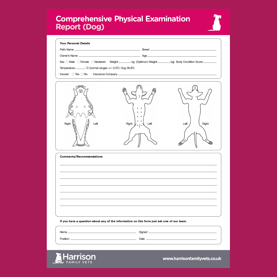 TWP Annual Comprehensive Physical Examination forms – Dog (Supplied 250 sheets)